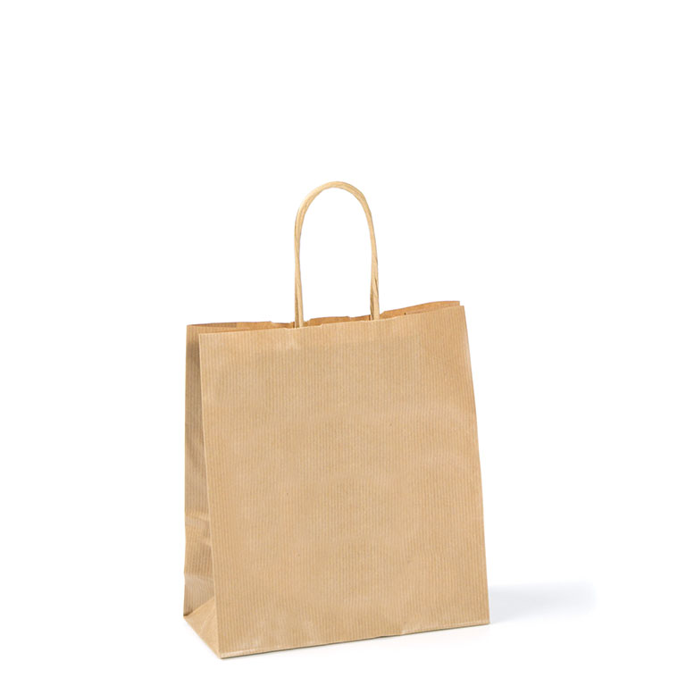 Ribbed Brown Paper Carriers Twisted Handles 190 x 80 x 210mm