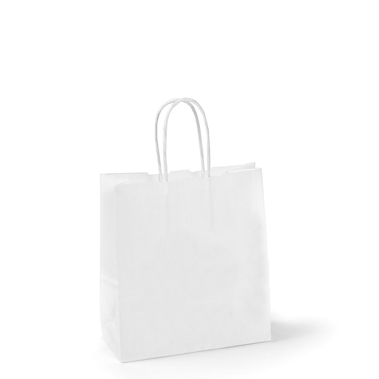 Ribbed White Paper Carriers Twisted Handles 190 x 80 x 210mm