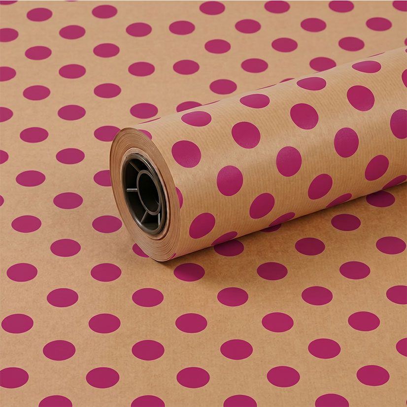 750mm 50gsm Brown Kraft Metallic Pink Spot