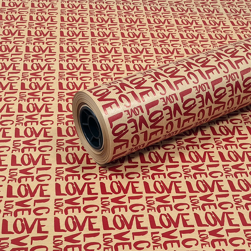 750mm 50gsm Brown Kraft Metallic Red Love