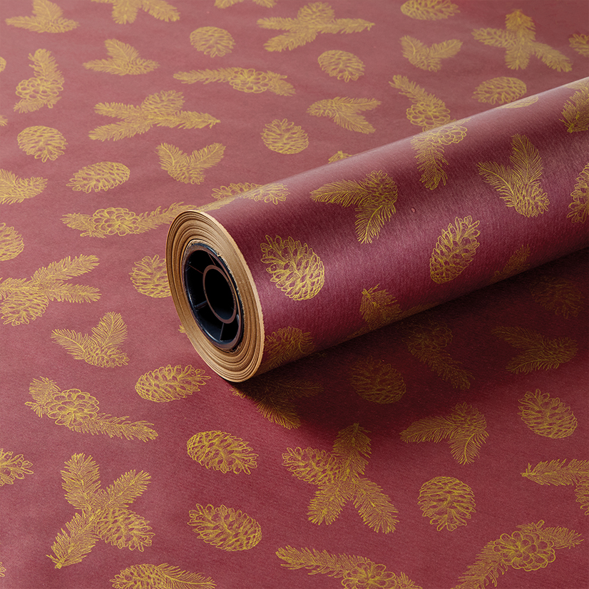 750mm 50gsm Brown Kraft Solid Mulberry and Gold Pinecone