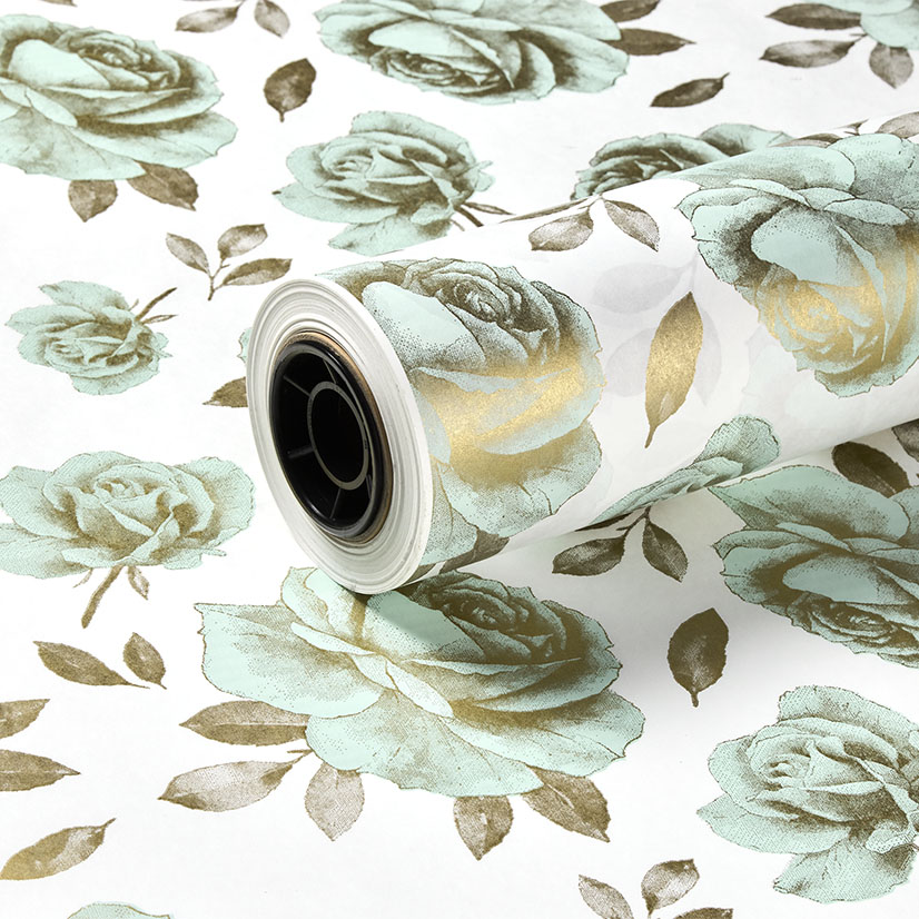 750mm 60gsm White Kraft Gold and Pale Green Rose