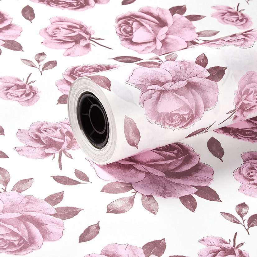 750mm 60gsm White Kraft Metallic Raspberry and Light Pink Rose