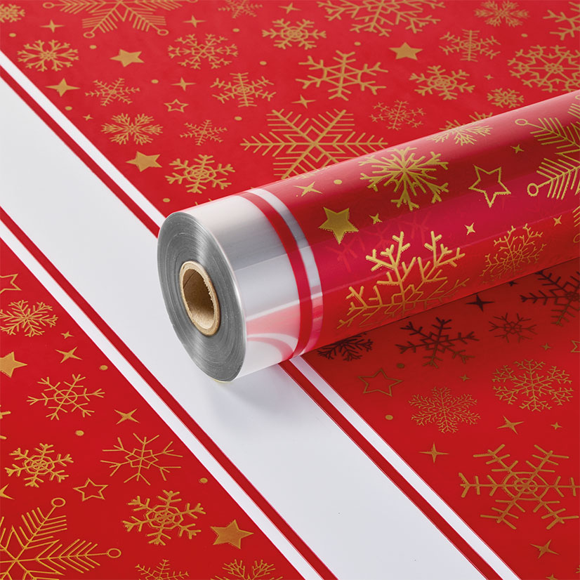 Metallic Red and Gold Snowflake Square Clear Film