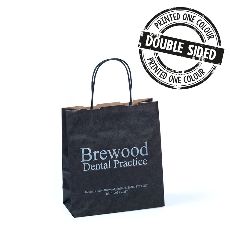 Black Paper Carriers Twisted Handles 190x80x210mm Ptd 2S1C