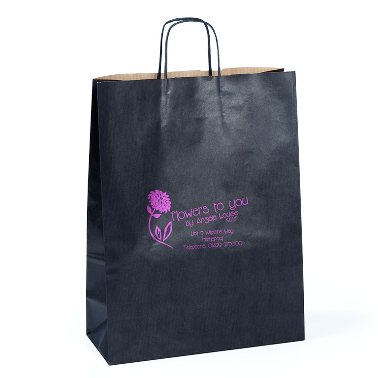 Black Paper Carriers Twisted Handles 320x140x420mm Ptd 1S1C