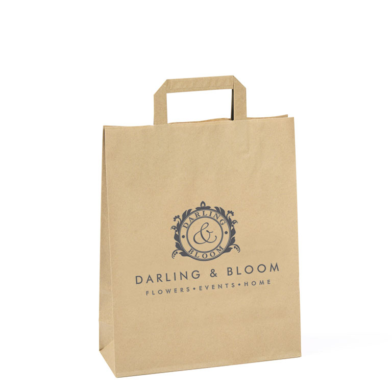 Brown Paper Carriers TAPE Handles 260 x 100 x 330mm Ptd 1S1C