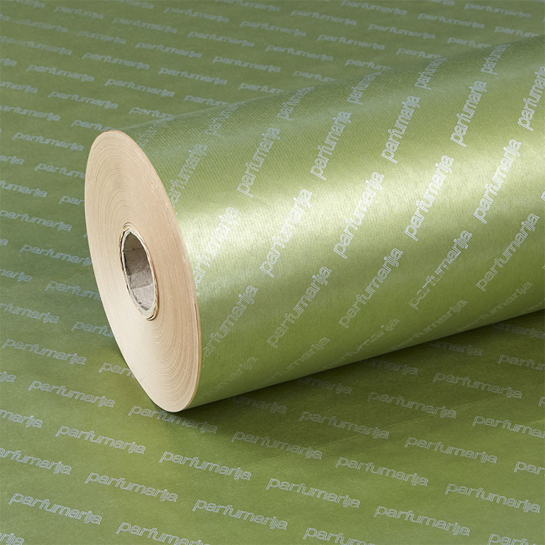 60gsm Brown Kraft 500mm x 300m Solid Metallic Green Printed