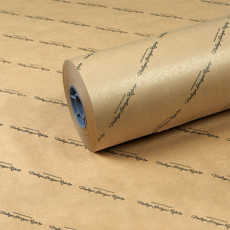 50gsm Brown Kraft 750mm x 150m printed 1 Colour