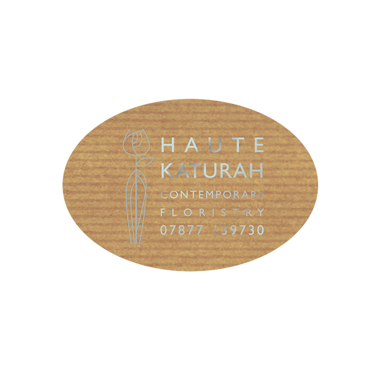 1.75 x 1.25 Inch Oval Brown Kraft Labels Foil Printed