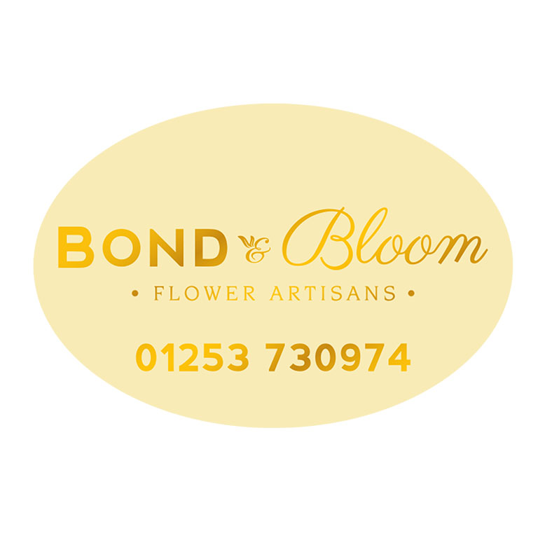 2.25 x 1.5 Inch Oval Cream Labels Foil Printed