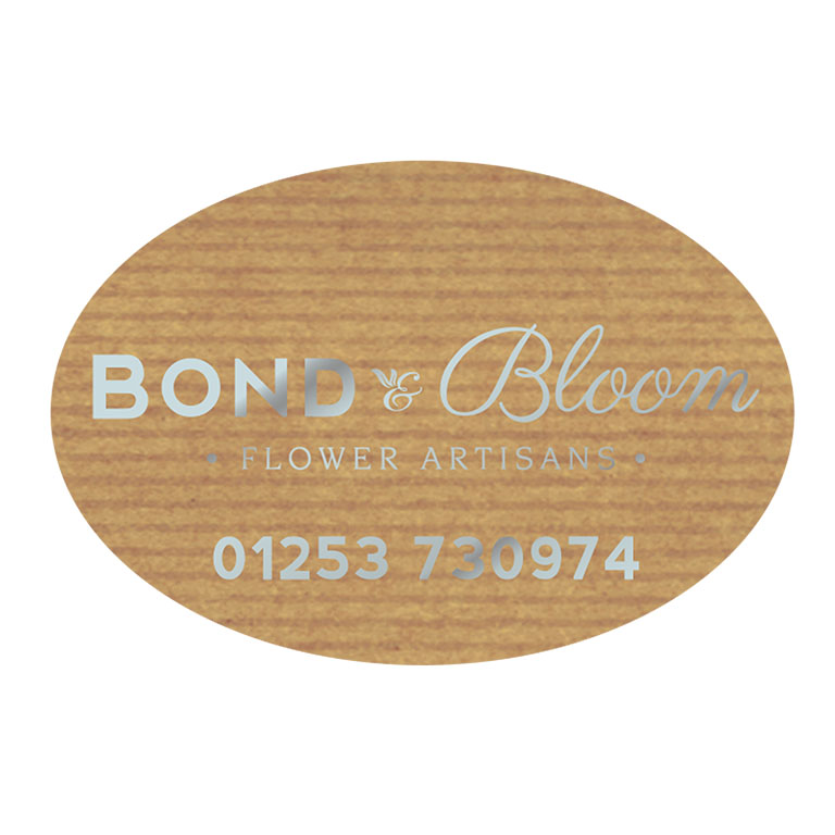 2.25 x 1.5 Inch Oval Brown Kraft Labels Foil Printed