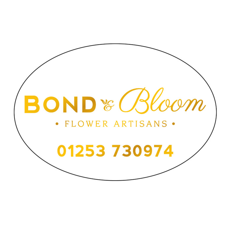 2.25 x 1.5 Inch Oval Gloss White Labels Foil Printed