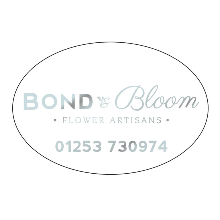 2.25 x 1.5 Inch Oval Matt White Labels Foil Printed