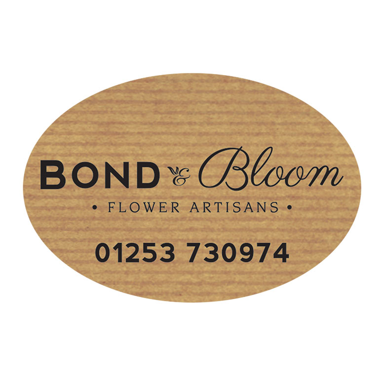 2.25 x 1.5 Inch Oval Brown Kraft Labels Ink Printed