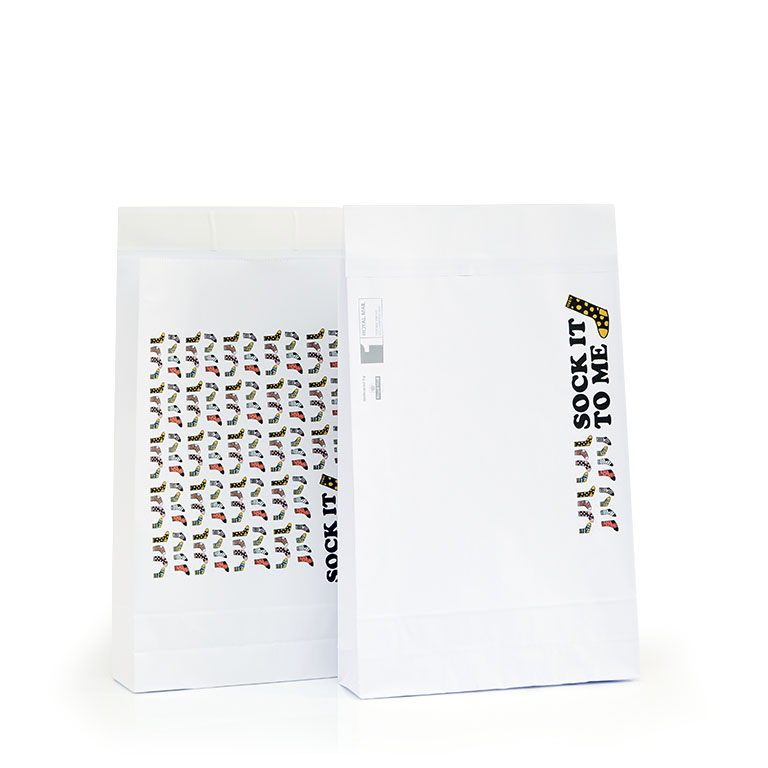 White Kraft Paper Mail Bags 300 x 80 x 430mm printed 2SFC