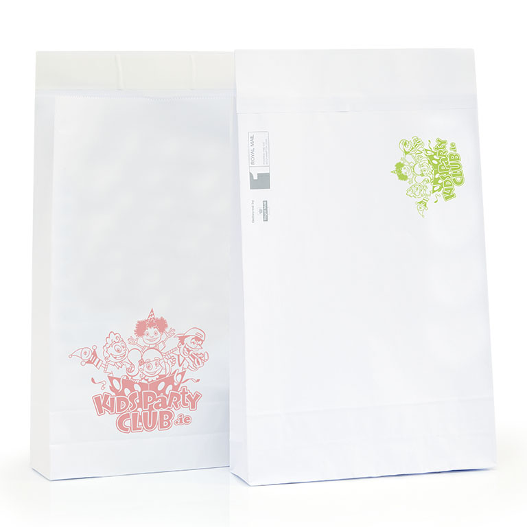 White Kraft Paper Mail Bags 360 x 100 x 560mm printed 2SFC